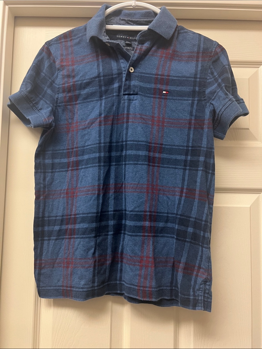 Tommy Hilfiger Navy Blue & Red Plaid Polo